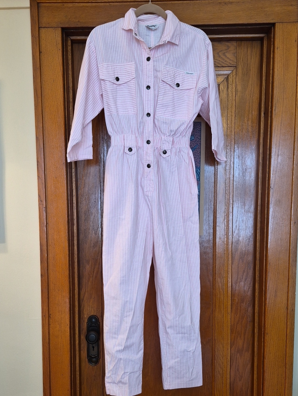 Vintage 80’s/90's Dreams Short Sleeve Pink Striped Cotton Jumpsuit With Buttons